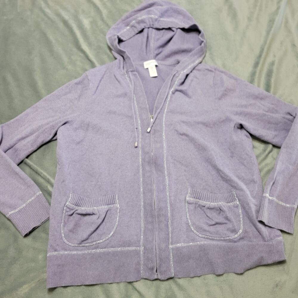 CHICO Zenergy Sweater Women 8 Sparkle Metallic Glitter Trim Jacket Zip Up Hoodie